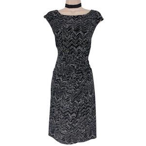 Size  Large CHAPS BLACK‎ & WHITE CHEVRON TWIST/KNOT WAIST DRESS Day/Evening